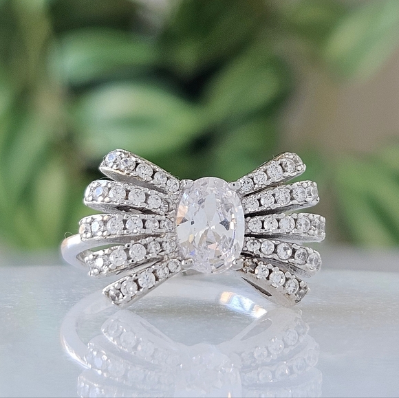 Silver Bow Ribbon Ring, Solid 925 Sterling Silver Charmed Aroma, Pandora style - Picture 7 of 10